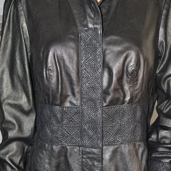 Vintage Gian Mori Black Leather Duster Jacket 42 8 - Picture 4 of 12